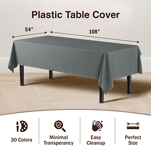 Exquisite 12-Pack Premium Plastic Tablecloth 54 Inch. x 108 Inch. Rectangle Table Cover - Silver - Thumbnail 2