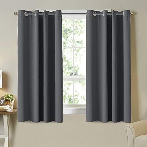 Turquoize Grey Blackout Curtain Panels for Bedroom- Thermal Insulated Solid Grommet Top Blackout Curtains/Drapes for Kid's Room Blackout Draperies Curtains (2 Panels, 52 by 63 Inch, Charcoal Gray)