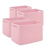 SIXDOVE 4 Pack Storage Baskets for Organizing Toys, Towels, and Clothes, Woven Basket for Shelves, Sturdy Nursery Cube Bins for Storage, 13''L x9''W x7.8''H, Pink