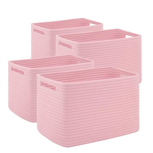 Image of SIXDOVE 4 Pack Storage Baskets for Organizing Toys, Towels, and Clothes, Woven Basket for Shelves, Sturdy Nursery Cube Bins for Storage, 13''L x9''W x7.8''H, Pink