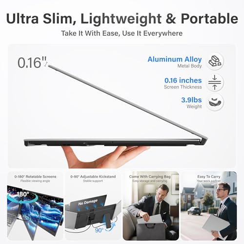 Image of Laptop Screen Extender Monitor Portable, 15.6 inch FHD 1080P Triple Laptop Monitor Extender, Two Cable Plug-Play for 13-17.3 inch Laptop, Ultra-Thin 0.16 inch Laptop Extended Monitor for Mac /Win /Android