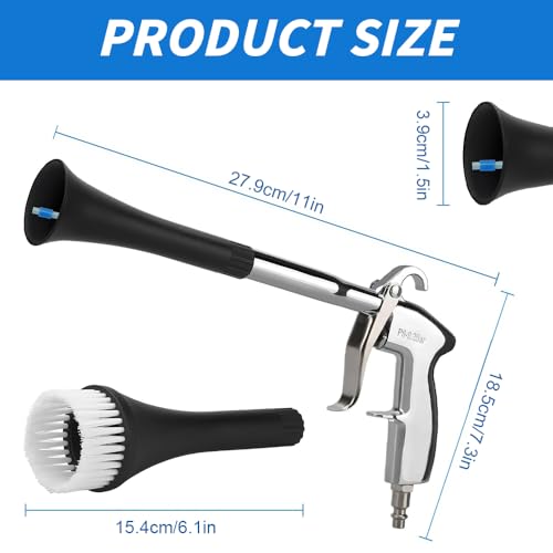 JOAASU Auto Reinigungspistole, Druckluft Reinigungspistole Classic, Reinigungspistole, Hochdruck Luftpistole, Mit Bürste, für Auto, Armaturenbrett, Ledersitze, Teppich, Silber