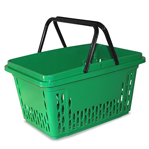 10 cestas de compra de plástico con asa – 21 litros – apilables – color verde – ideales para supermercados y tiendas