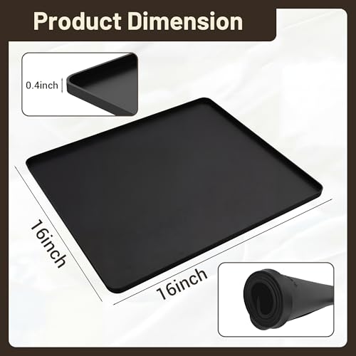 Image of ZJWZLG Silicone Coffee Mat for Countertop, 16x16 inch - Heat Resistant Espresso Machine Mat with Raised Edge, Non-Slip Waterproof Station Pad, Compact Coffee Bar & Kitchen Accessories - Black