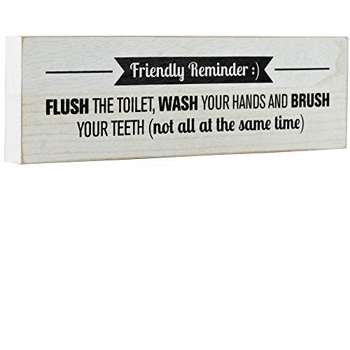 Mojo Blocks Wood Sign with Bathroom Kids Quote, Friendly Reminder; Flush The Toilet.12