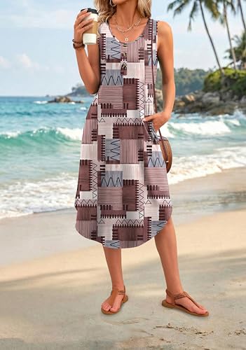 Image of WIHOLL Summer Dresses for Women 2026 Button Front Sleeveless Casual Midi Dress Beach Vacation Sundresses with Pockets