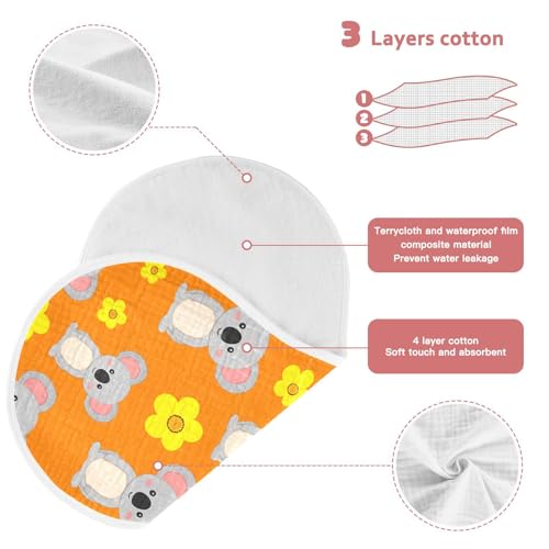 Cartoon Koala Flowers Orange Baby Burp Cloths Absorbent Cotton Burp Cloths Rags Burping Clothes for Babies Burp Cloth Baby Bibs Washcloths for Baby Boy Girl Wipes 22x11IN,2 Pack4