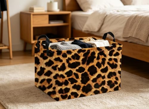 Image of Rectangle Kids Baskets Leopard print Basket Cute Storage Bin Fish Box for Room Decor Gift Basket(Leopard print)
