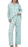 CHUNG Women Flannel Pajamas Set Long Sleeve Button Down Tops Pants S-XL Sleepwear Loungewear Cozy Warm Winter (X-Large, Sheep)