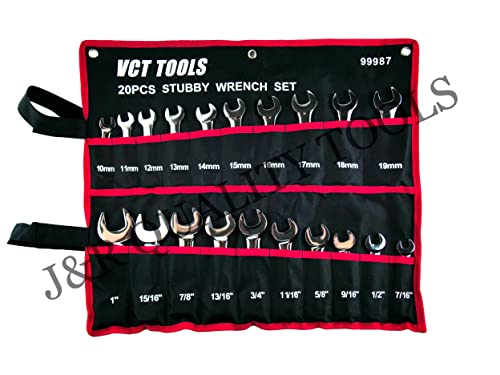 VCT 20 PC SAE STANDARD AND MM METRIC SIZE SIZED SHORT LENGTH END STUBBY WRENCH SET 7/16\" to 1\" and 10mm to 19mm - Thumbnail 2