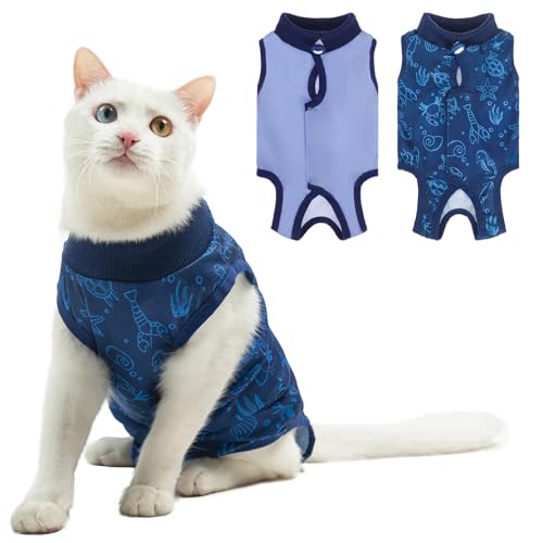 Image of BEAUTYZOO Cat Surgery Recovery Suit, Female Spay, Male Neuter, 2 Pack | Onesie for Cats After Surgery, Anti Licking Wounds, Cone of Shame Alternative, Surgical Recovery Anxiety Vest, Blue Ocean M