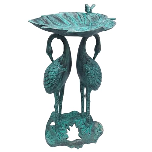 Oakland Living 5608-GBK Cast Aluminum 30-in Twin Crane Black Patina Bird Bath with Leaf Bowl Birdbath