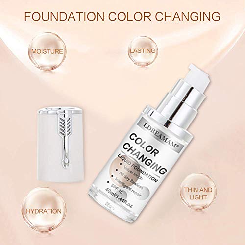 Liquid Foundation Cream,Flawless Foundation,Warm Skin Tone Flawless Colour Changing Foundation Makeup,Concealer Cover Cream,Base Nude Face Moisturizing Liquid Cover Concealer for Women Girls - Thumbnail 4
