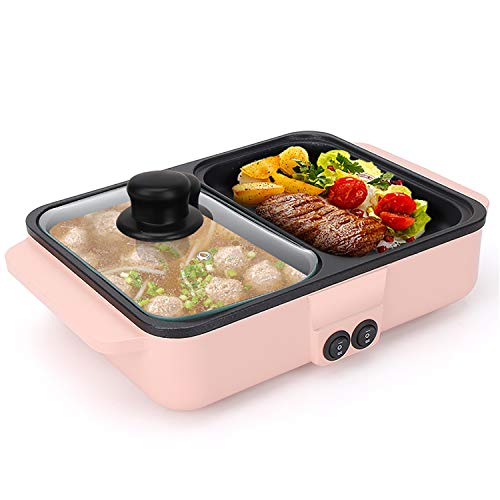 Elektrogrill, 2 in 1 Multifunktions-Indoor Elektrogrill Mit Hot Pot 1200W Schnellen Heizung Antihaft-Pfanne Für Haushalt Abendessen Und