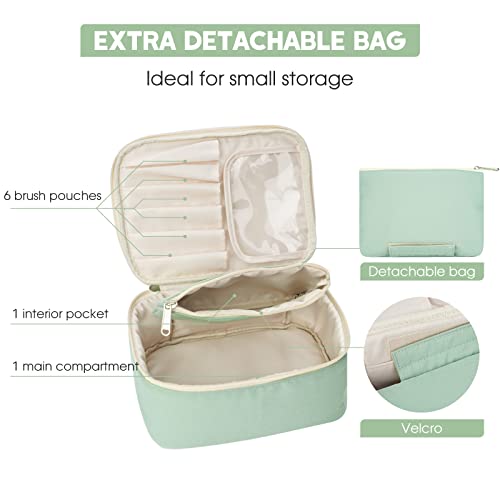 Image of Travel Makeup Bag Large Cosmetic Bag Make up Case Organizer for Women and Girls, Spring Green, Cosmetic Bag