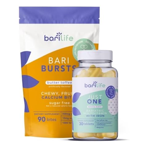 Bari Life Just One, Once Daily Bariatric Multivitamin with Iron (30 Tablets) and BariBurst Calcium Citrate Soft Chews for Gastric Bypass, Gastric Sleeve and Duodenal Switch (Butter Toffee) Cover