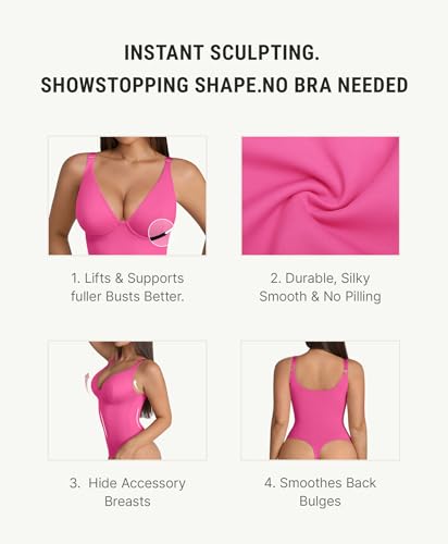 Image of FeelinGirl Shapewear Bodysuits for Women Tummy Control Body Suits Deep V Neck Thong Body Shaper