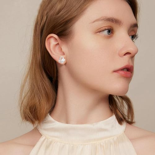 Pearl Stud Earring for Women 925 Sterling Silver Freshwater White Pearl Earring Unique Love Heart Jewelry Gifts for Her2