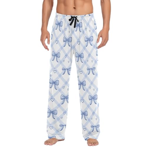 Men’s Cute Bows Pajama Pants with Pockets, Comfortable Lounge Sleep Bottoms#497
