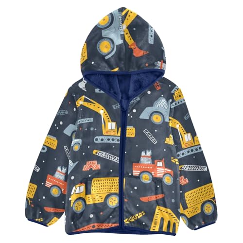 Boys Girls Fleece Jacket Cartoon Excavator Truck Kids Warm Hooded Outwear Coat