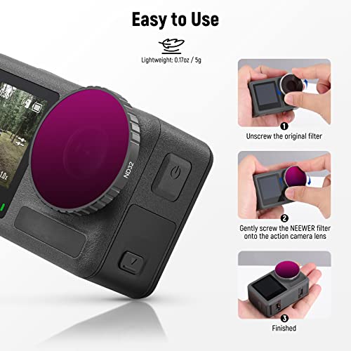 Image of NEEWER 5PCS ND Filter Kit Compatible with DJI Osmo Action 3, CPL ND8 ND16 ND32 ND64 Neutral Density Filter HD Optical Glass Multi Layer Coated Aluminum Alloy Frame for Action Camera Accessories