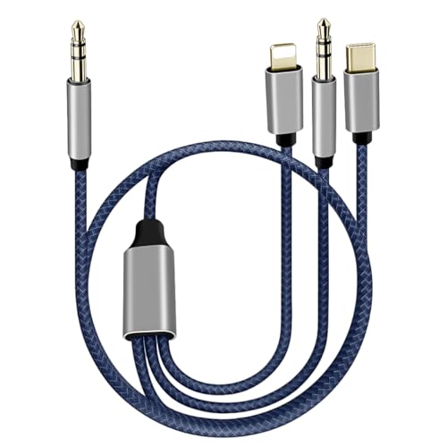 Image of Verilux 3-in-1 USB C Lighting 3.5mm to AUX Cable 1.2M /3.9Ft, AUX Cable for Speakers with Lighting /USB-C /3.5mm Ports for iPhone 17 /16 /15 /14 /13 /12, iPad, Galaxy S25 /S24 /S23, Car, Earphone