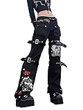 Women's Goth Baggy Jeans Wide Leg E-Girl Grunge Gothic Pants Harajuku Y2k Tripp Pants Punk Streetwea