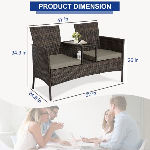 image for BPTD Outdoor Patio Loveseat Patio Furniture Set Rattan Patio Bistro Se