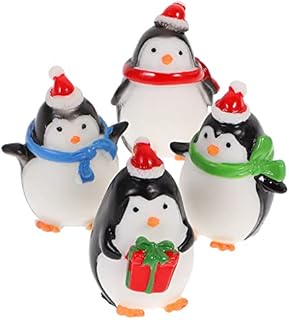 EXCEART 4Pcs Christmas Miniature Ornaments Kit Mini Resin Penguin Figurines Fairy Garden Dollhouse Adornment Bonsai Micro Landscape Decoration for Xmas Gift