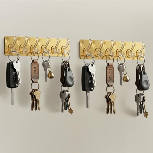 Image of Waterproof Stick on Adhesive Wall Hooks 2 Set of 12 Pcs - Heavy Duty Hooks for Photo Frames, Wall Clocks, Keys, Hanging Robe |No Damage, Easy Installation | Smart Storage Solution | Gold