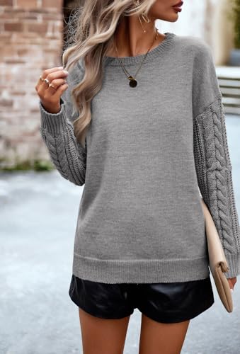 Women's Long Sleeve Pullover Sweater 2025 Spring Fall Casual Crewneck Solid Color Cable Knit Soft Jumper Tops2