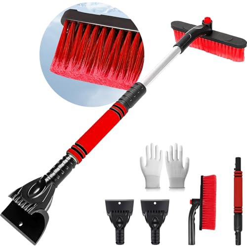 Funnity Grattoir Pare Brise Voiture, Degivrant Vitre Voiture, Le Dégivrant Télescopique s'adapte à Toutes Les Tailles de Véhicules, Vous Permettant de Déblayer Rapidement la Glace et la Neige.（Rouge