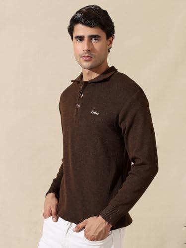 Image of Kvetoo Men's Wool Polo Collar Neck Winter Sweater Full Sleeve Solid Pullover for Casual Office Wear