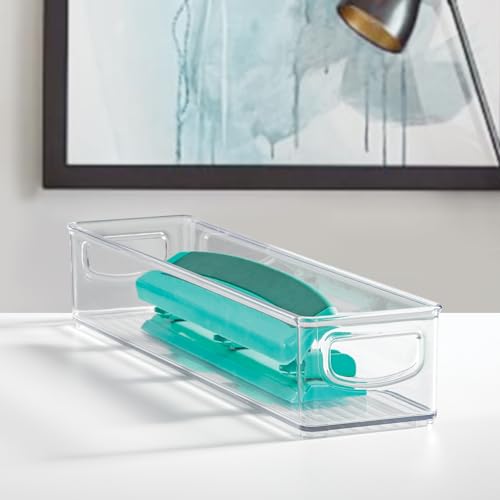 IDesign BPA-Free Plastic Pantry and Kitchen Storage, Freezer and Fridge Organizer Bin with Easy Grip Handles – 16" x 4" x 3", Clear