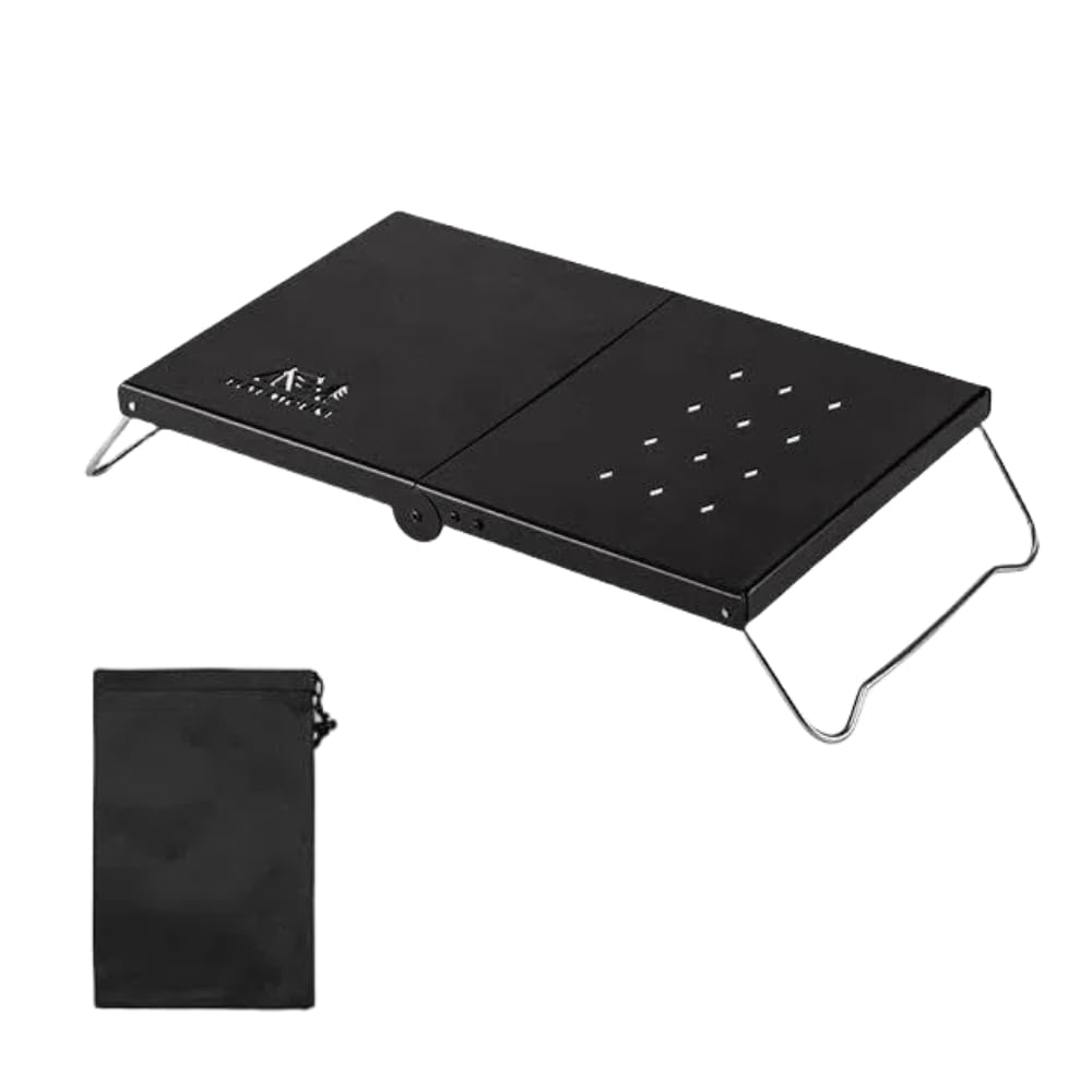 LSQCSN Folding Camping Table, Lightweight Portable Camping Table with Storage Bag, Compact and Convenient Tables Easy to Carry and Clean for Garden Patio Picnic, BBQ, Beach, Fishing (Regular Black)
