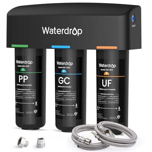 Waterdrop WD-TSA-UF 0.01 μm Ultra Filtration Under Sink Water Filter, Under Sink Water Filtration System 9 Stage Filtration, Reduces Chlorine, Taste and Odor, Fluoride, Advanced USA Tech Bla