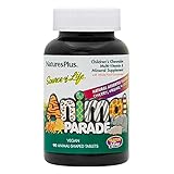 NaturesPlus Animal Parade Source of Life Children's Chewable Multivitamin - 90 Animal Shaped Tablets - Natural Assorted Flavors - Vegetarian, Gluten-Free - 45 Servings