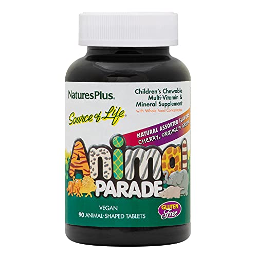 NaturesPlus Animal Parade Source of Life Children s Chewable Multivitamin - 90 Animal Shaped Tablets - Natural Assorted Flavors - Vegetarian, Gluten-Free - 45 Servings