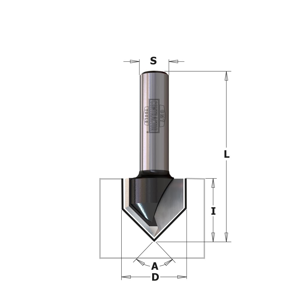 CMT Orange Tools K915-160 Fresa per intagli a "V" HW Z2 S=8mm D=16mm | Metallo duro saldato, Z2 S=8mm, D=16mm, I=16mm, L=45mm, A=90°mm, rotazione destra