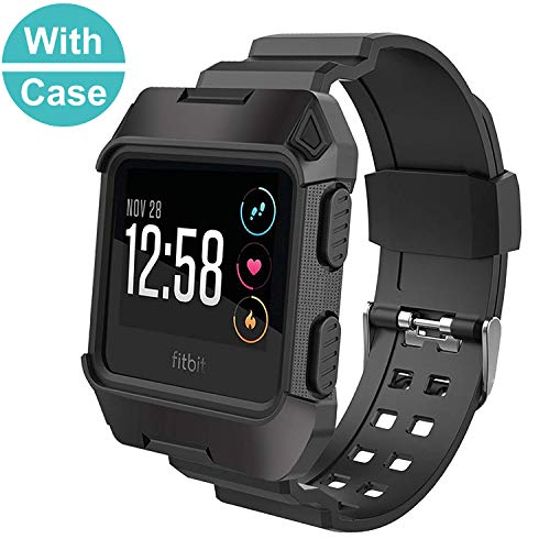 Sunjoyco Replacement Watch Bands Shockproof TPU Rugged Protective Frame Case Accessory Sport Bands Compatible with Fitbit Ionic (Large)