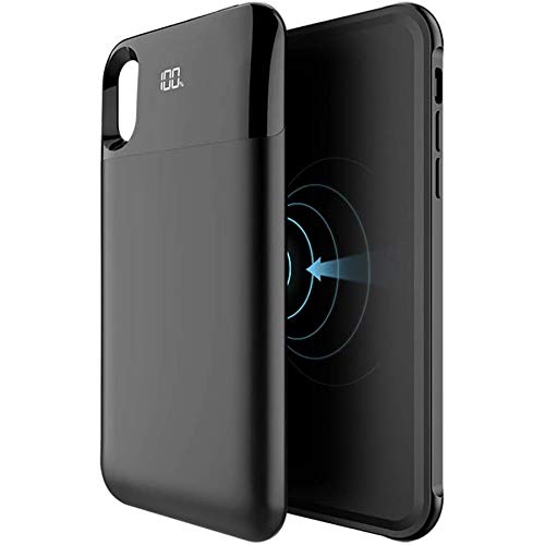Nucharger Cell Phone Full Edge Protection Detachable Case w. Wireless Charging Magnetic Absorption Base Battery Pack for iPhone X/XS Series Black (X/XS 5000 mAh)