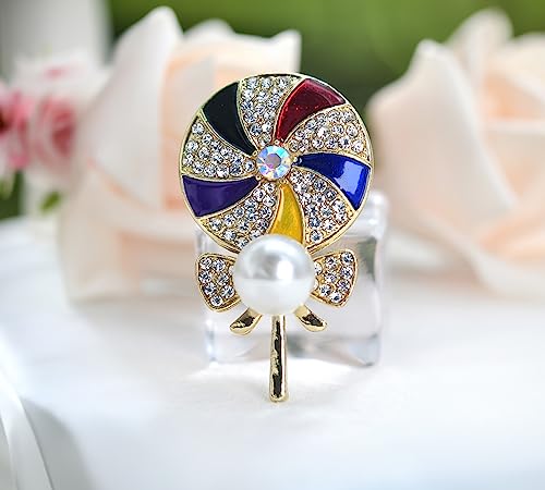 Image of Gyn&Joy Golden Tone Clear Crystal Rhinestone Enamel Faux Pearl Lollipop Candy Brooch Pin Lapel Pin BZ160