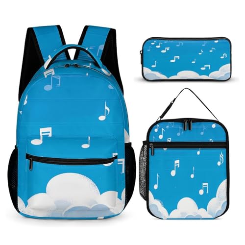 3Pcs Backpack Sets Music Note Print Travel Daypack 3 in 1 Lightweight Backpack Set with Lunch Bag And Cosmetic Bag