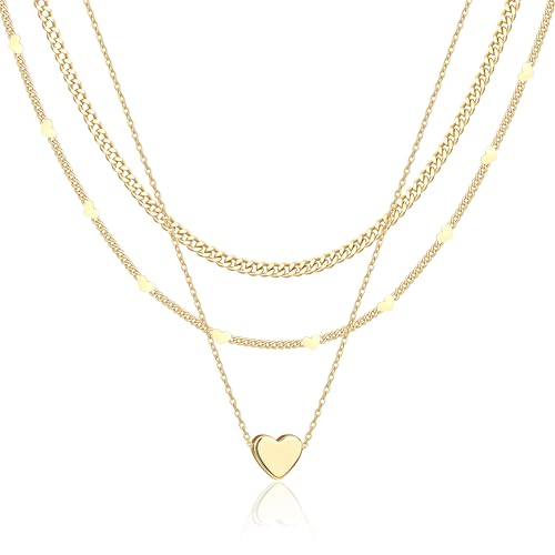 14K Gold Plated Layered Heart Necklace Set for...