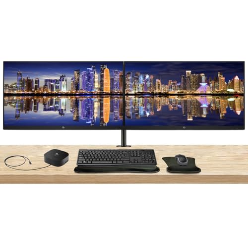 Image of HP EliteDisplay E24u G5 24 inch FHD LCD IPS Monitor, 2-Pack Bundle with Dual Monitor Stand, MK270 Wireless Keyboard and Mouse, Gel Wristpad