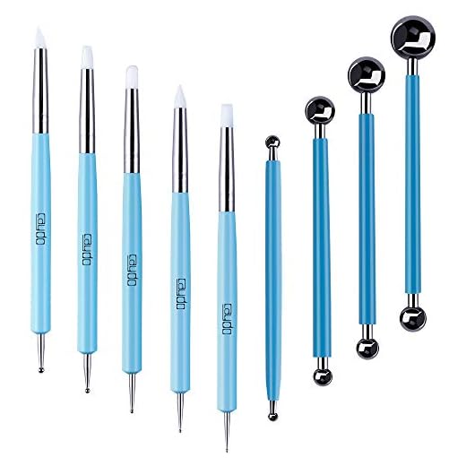 Caydo 9 Pieces Stylus Tools, 5 Pieces 2 Way Total 10 Different DIY Silicone and Ceramic Clay Indentation Tool and 4 Pieces Double-Ended Metal Ball Tools