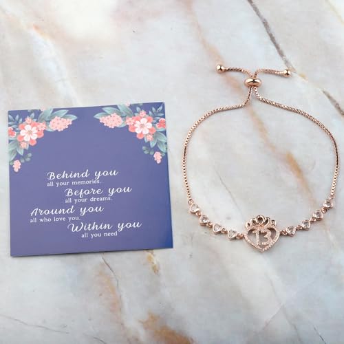 FEELMEM Sweet 13th Birthday Gift Crown Charm Bracelet 13 Year Old Girl Gift For Daughter Cousins Sisters Best Friend4