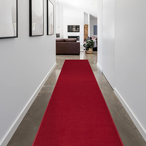 Ottomanson Tapis de couloir collection Ottohome uni dos en caoutchouc 80 cm x 300 cm rouge