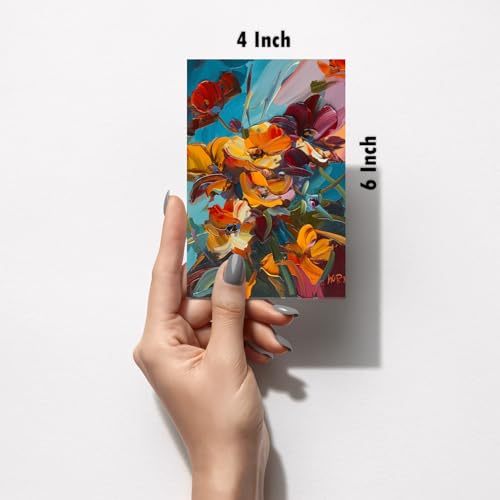Image of Vibrant Floral Impasto Art Print Set - Set of 2-4x6 Inch - Board (Pack of 6) - Sticker (Pack of 6) Wall Room Decoration art Poster Prints