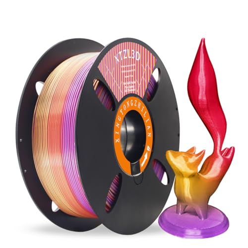XTZL3D PLA+ 3D Printer Filament, PLA+ Co-Extruded Tri-Color (Red Gold Purple), 1.75 mm 3-Color Silk Filament for Fast Pr